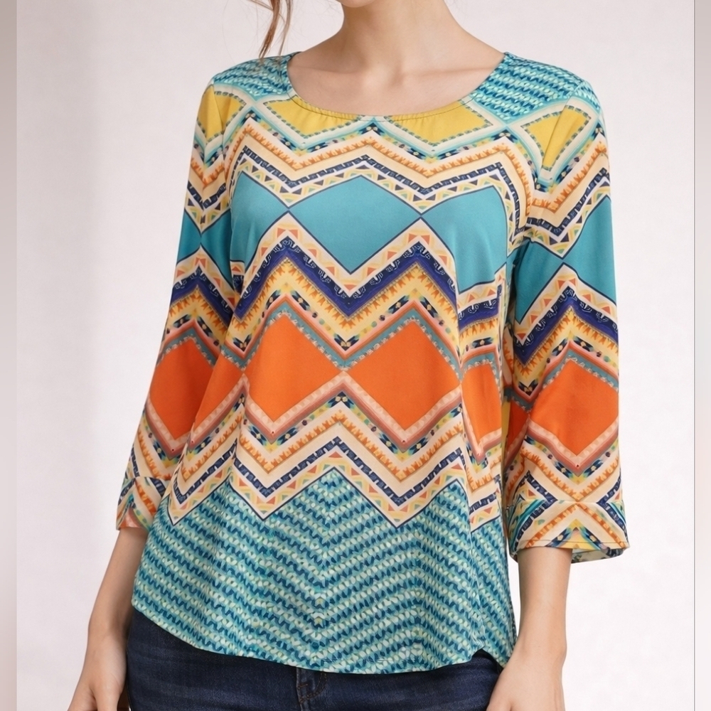 3/$30 Wishful PARK Colorful Pastel Rainbow Psychedelic Zig Zag Festival Blouse